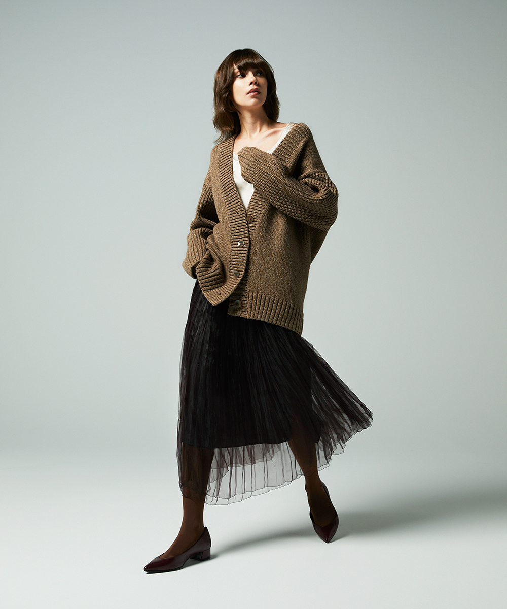 EAUVIRE リリヤーンラメカーディガン ベージュ