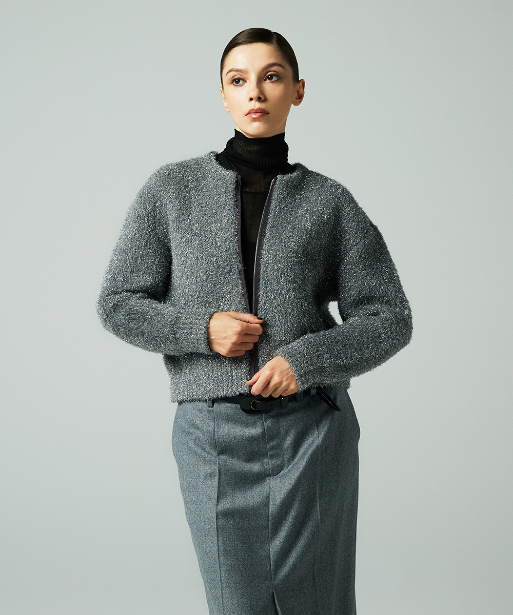 EAUVIRE フィルムラメジップアップブルゾン シルバー