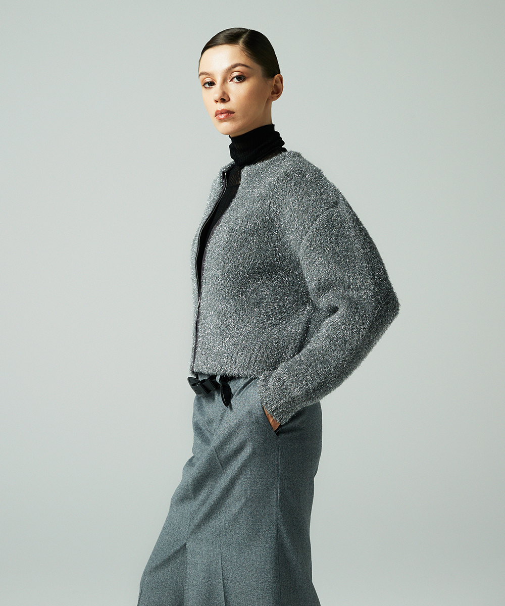 EAUVIRE フィルムラメジップアップブルゾン シルバー