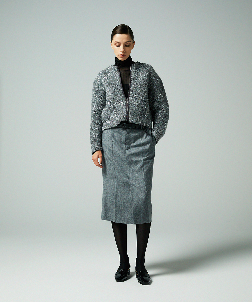 EAUVIRE フィルムラメジップアップブルゾン シルバー