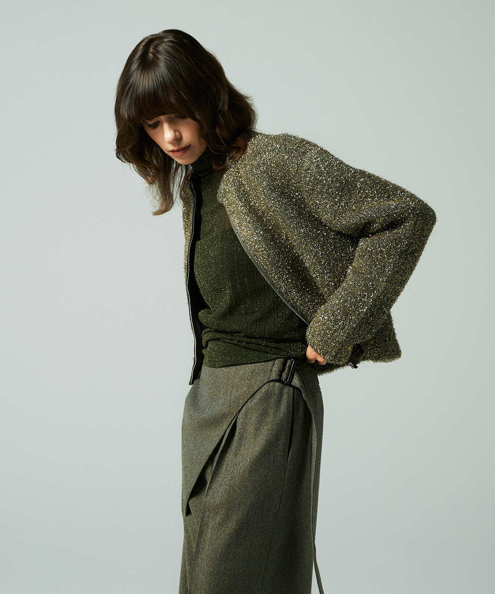 EAUVIRE フィルムラメジップアップブルゾン シルバー