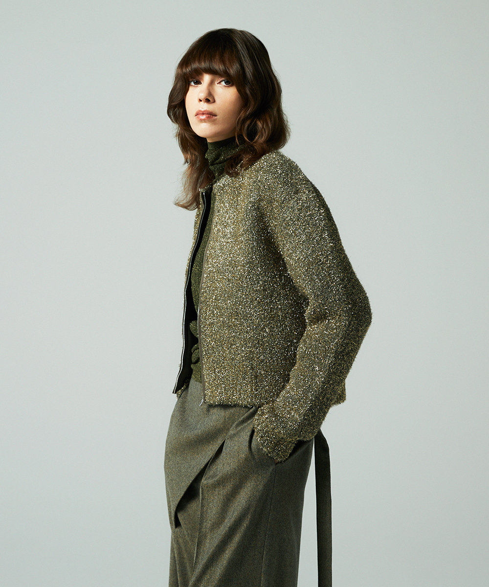 EAUVIRE フィルムラメジップアップブルゾン シルバー