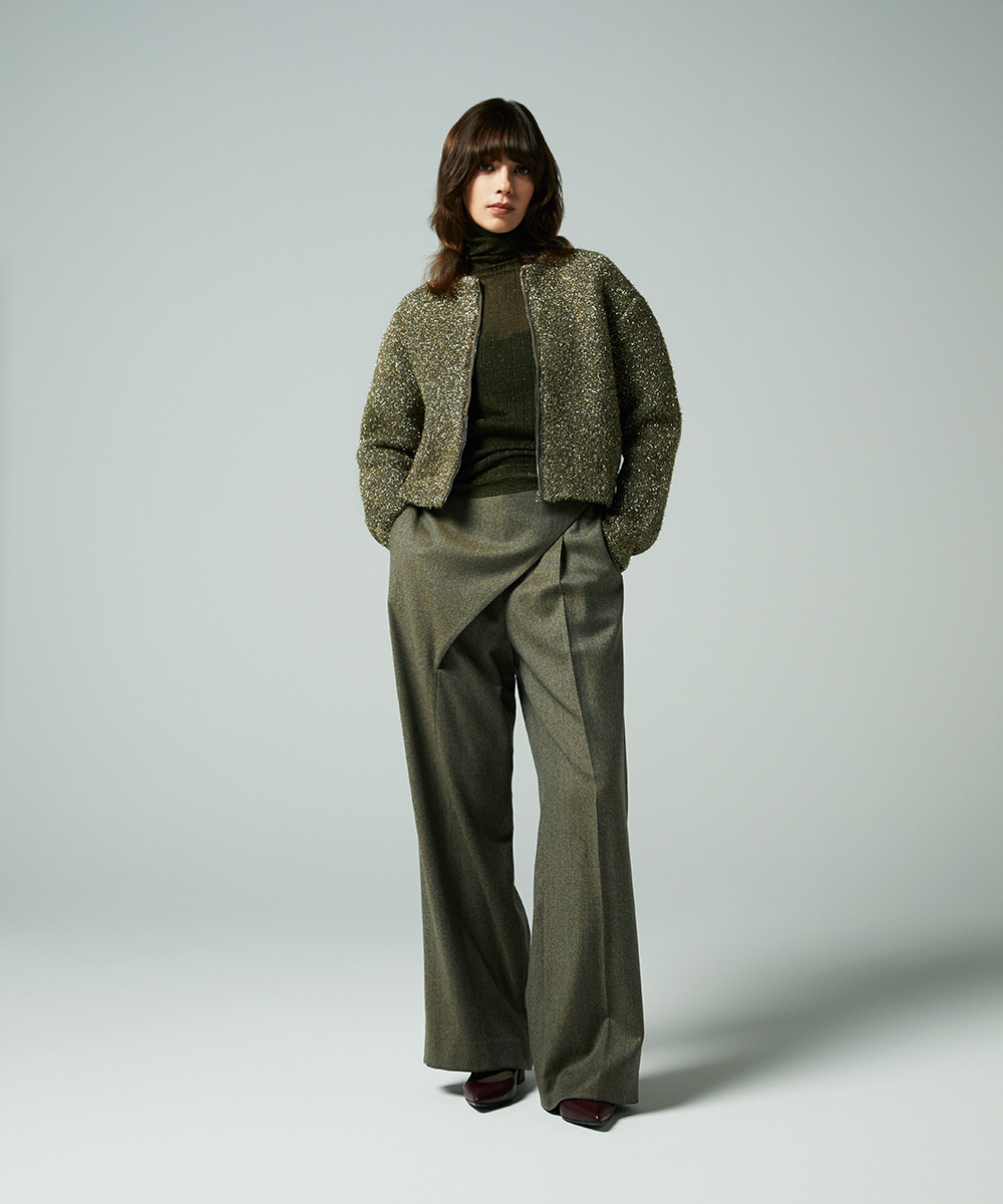 EAUVIRE フィルムラメジップアップブルゾン シルバー