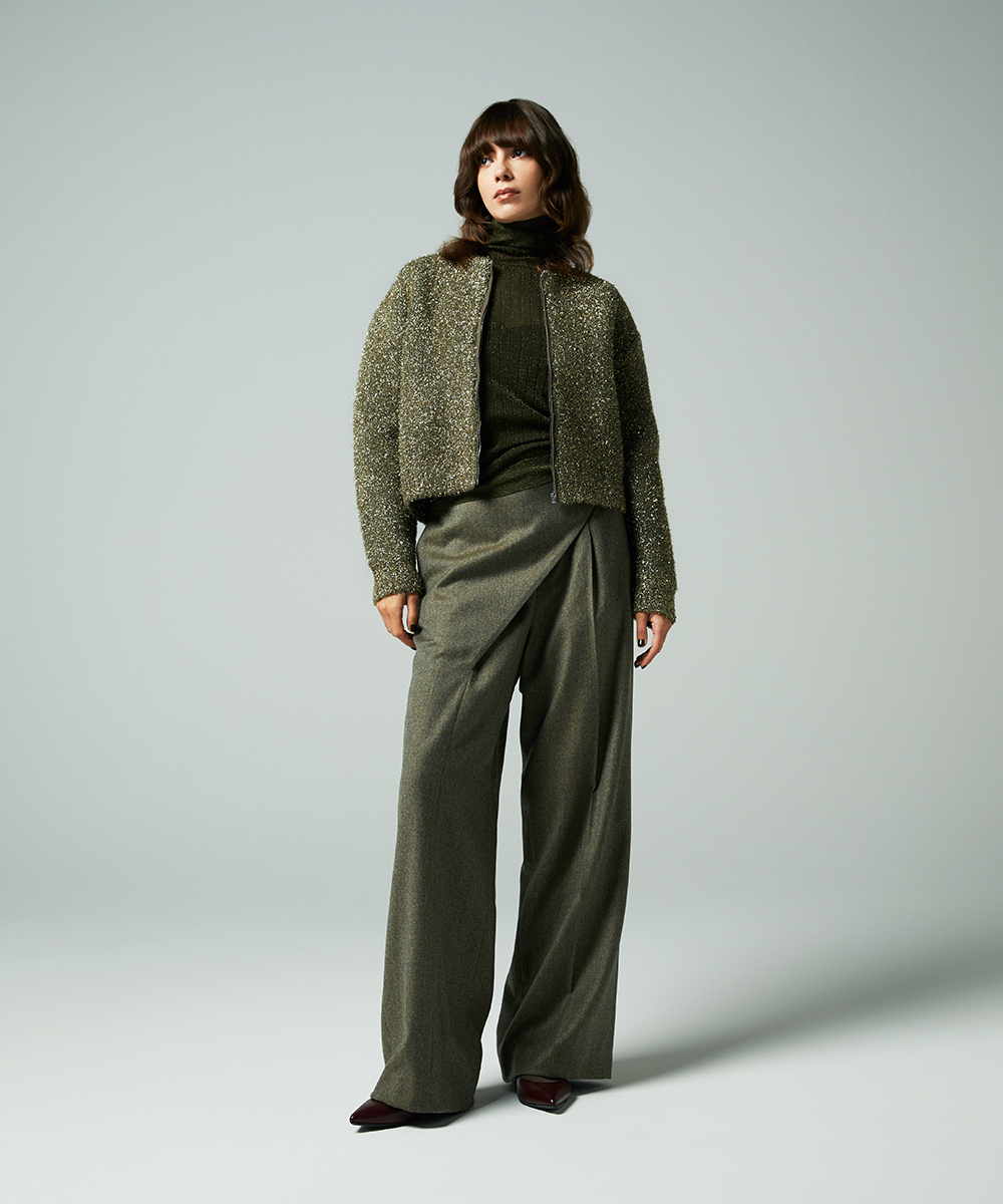 EAUVIRE フィルムラメジップアップブルゾン シルバー