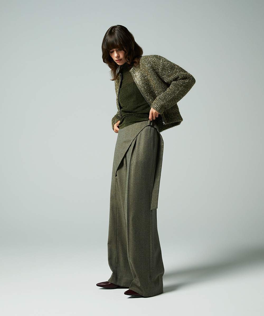 EAUVIRE フィルムラメジップアップブルゾン シルバー