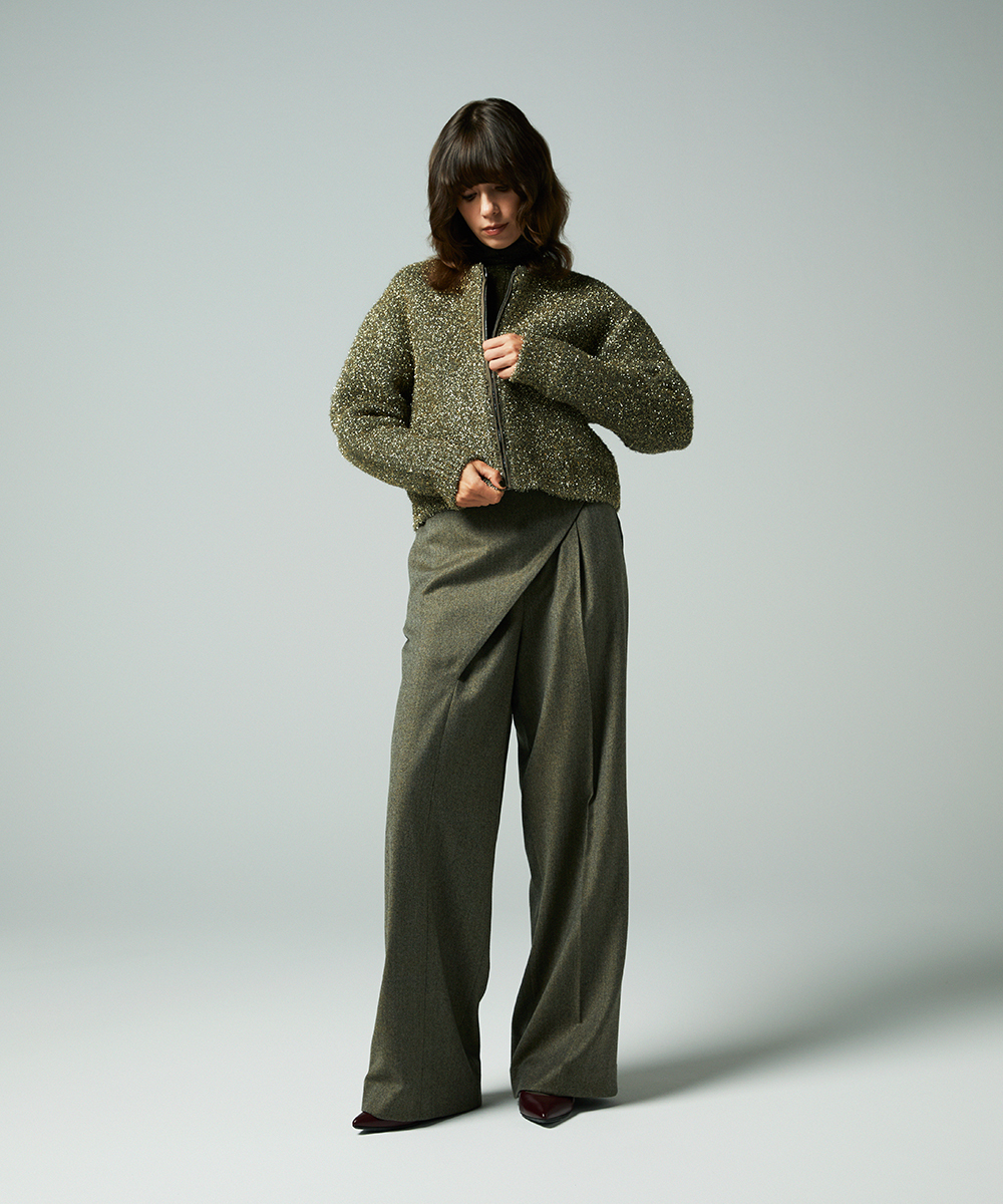 EAUVIRE フィルムラメジップアップブルゾン シルバー