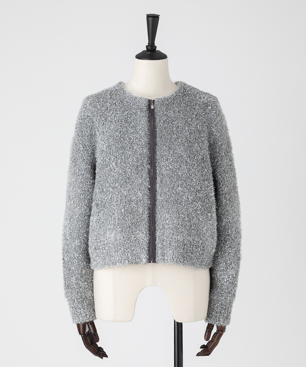 EAUVIRE フィルムラメジップアップブルゾン シルバー