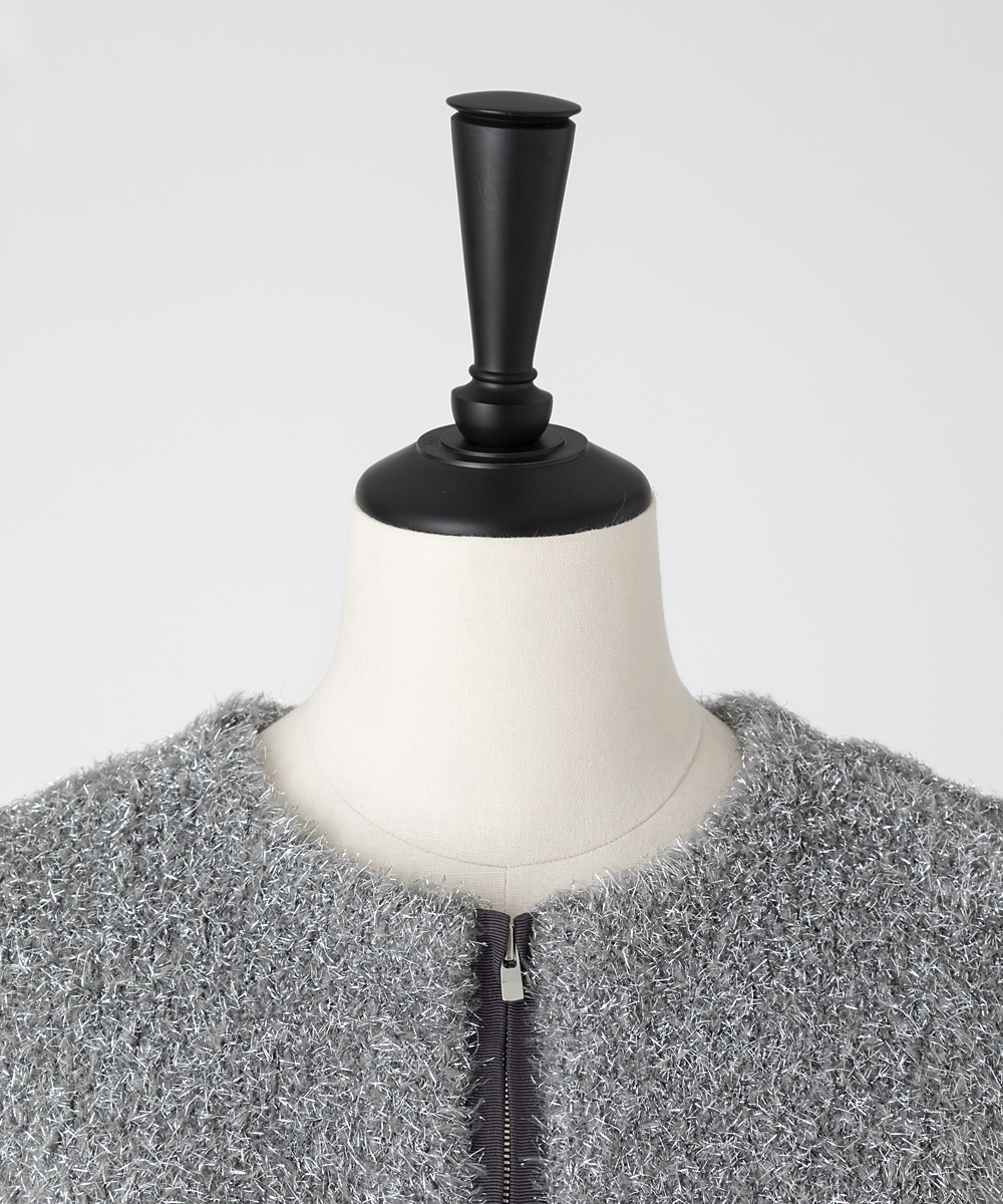 EAUVIRE フィルムラメジップアップブルゾン シルバー