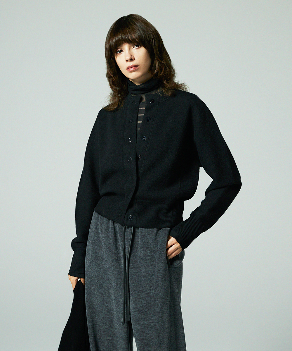 EAUVIRE ミラノリブクロップドカーディガン ブラック