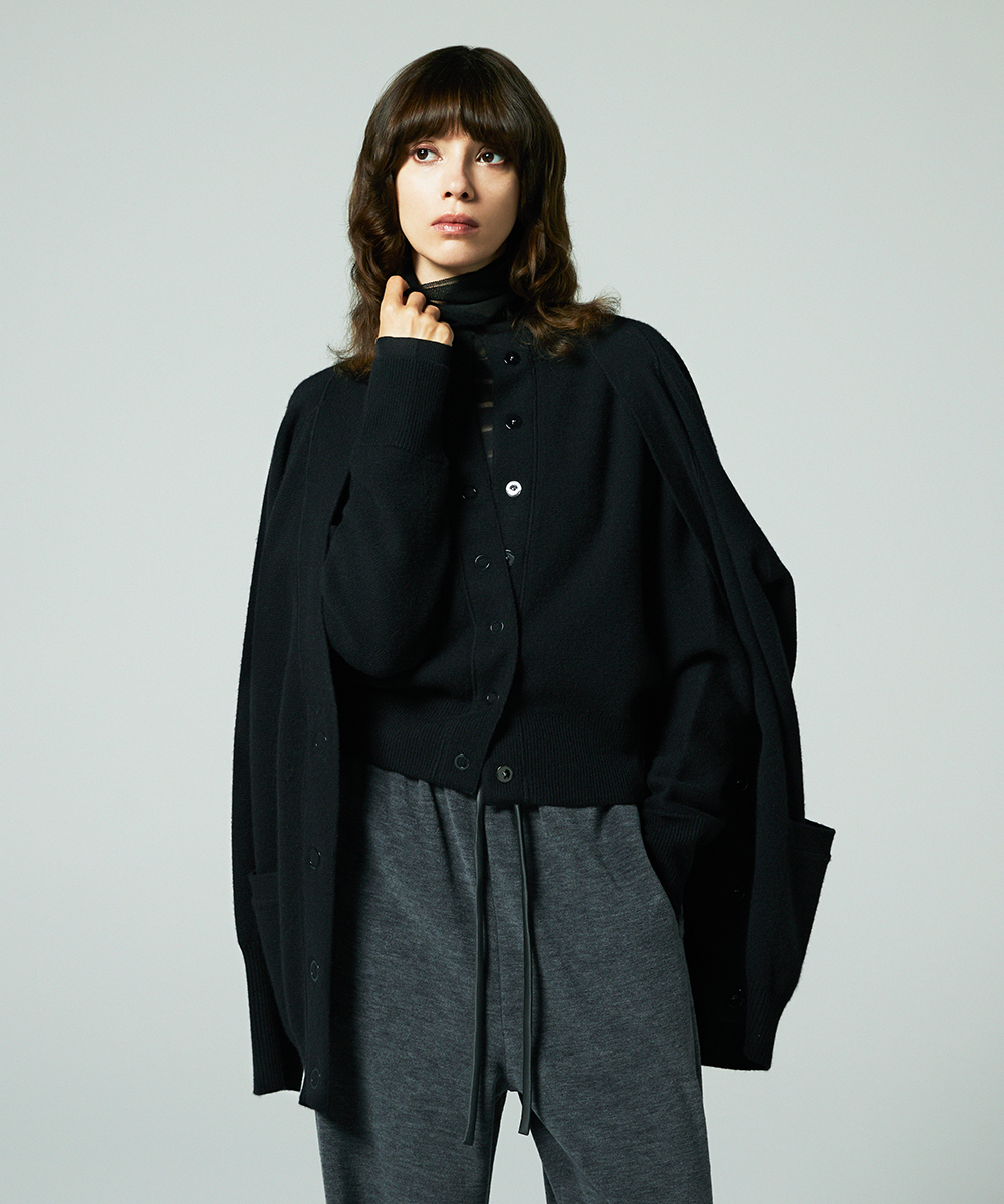EAUVIRE ミラノリブクロップドカーディガン ブラック