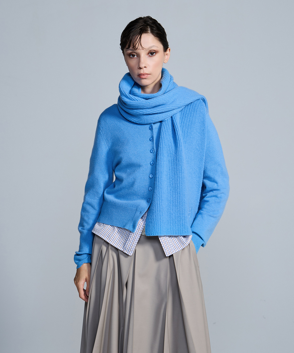 EAUVIRE カシミヤクルーカーディガン ブルー