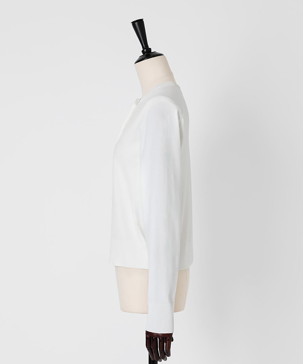 EAUVIRE シアー付属付きクルーネックカーディガン ホワイト