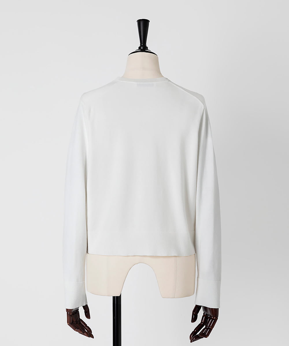 EAUVIRE シアー付属付きクルーネックカーディガン ホワイト