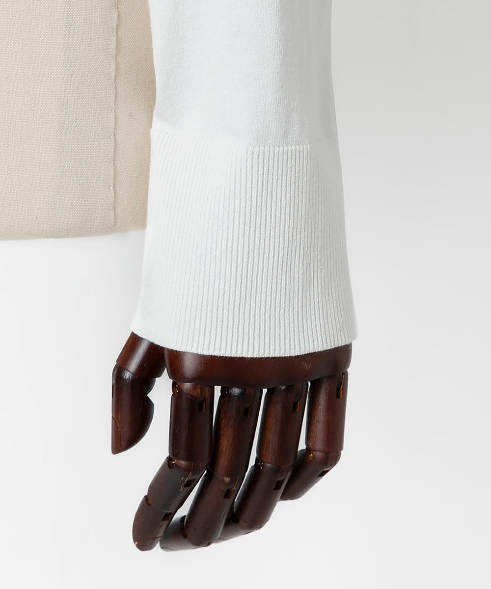 EAUVIRE シアー付属付きクルーネックカーディガン ホワイト