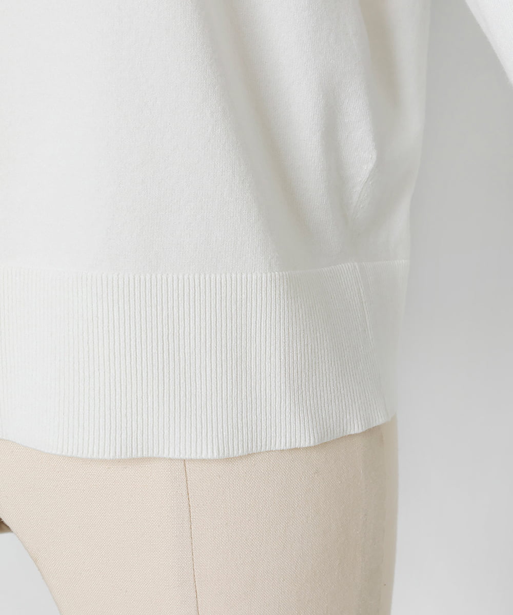 EAUVIRE シアー付属付きクルーネックカーディガン ホワイト