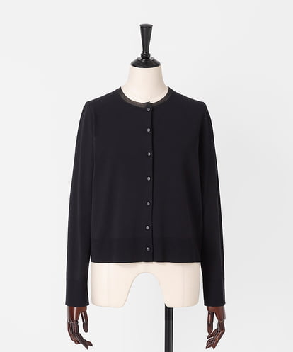 EAUVIRE シアー付属付きクルーネックカーディガン ホワイト