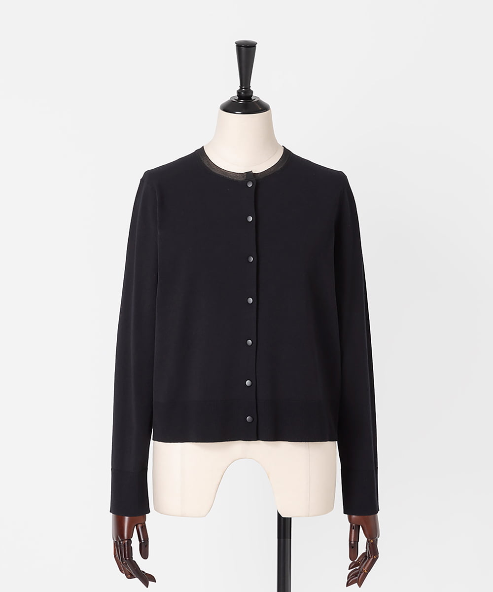 EAUVIRE シアー付属付きクルーネックカーディガン ホワイト