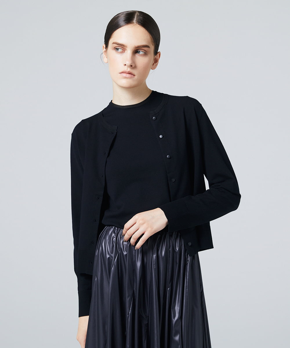 EAUVIRE シアー付属付きクルーネックカーディガン ブラック