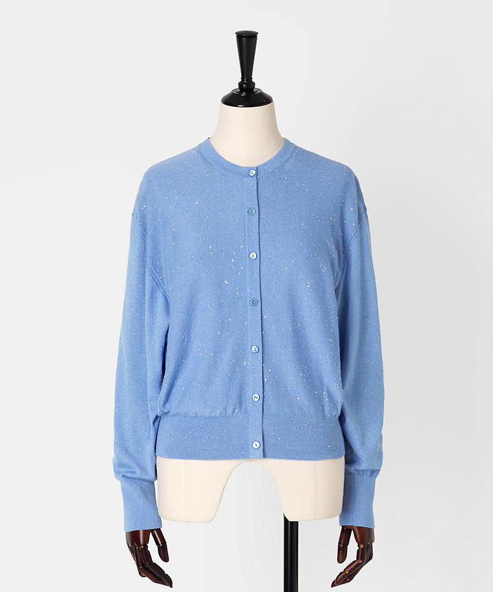 EAUVIRE カシミヤシルクマイクロスパンコールカーディガン ライトブルー