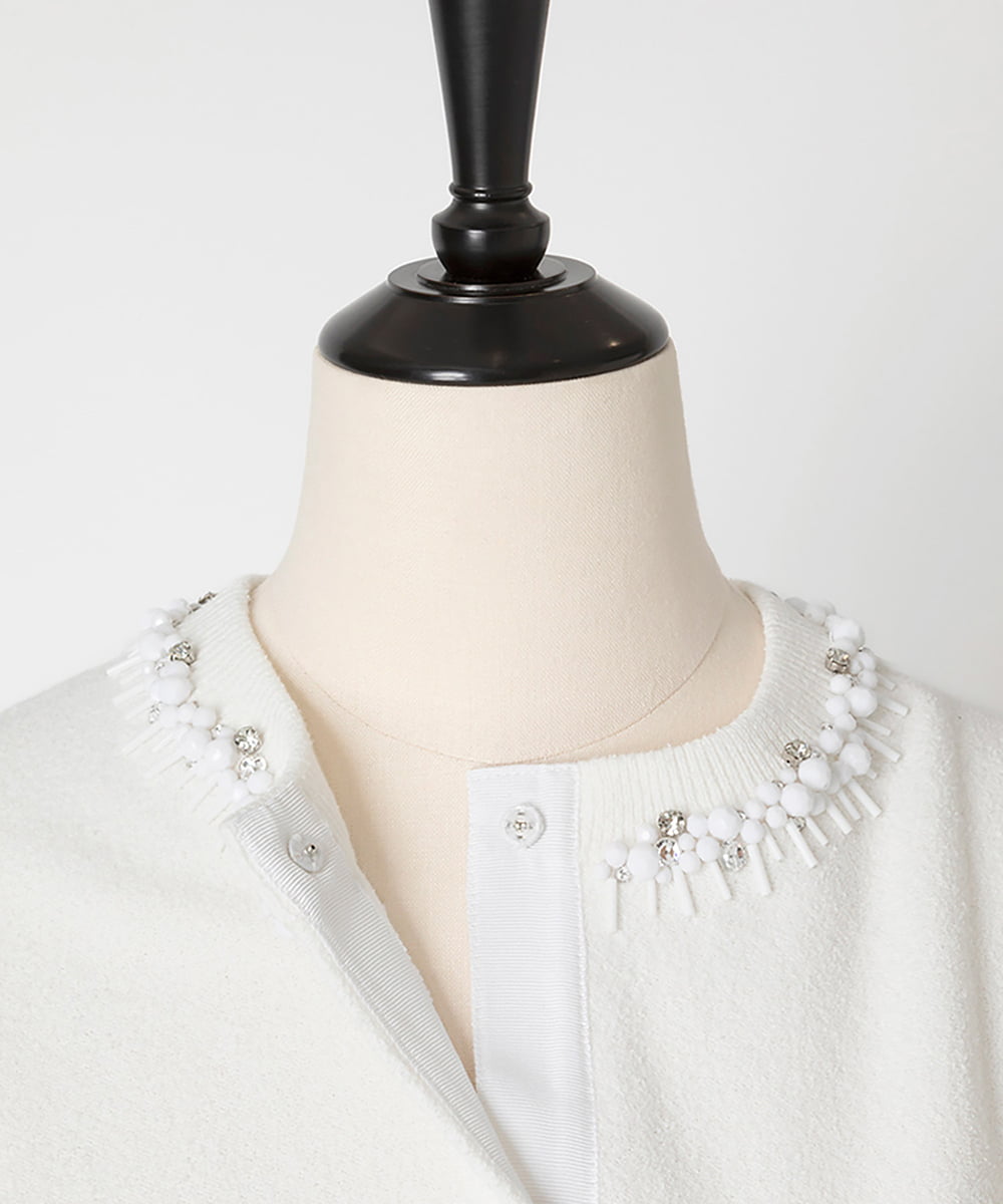 EAUVIRE ビジュー付きクルーネックカーディガン ネイビー