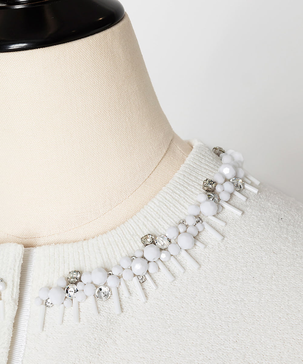 EAUVIRE ビジュー付きクルーネックカーディガン ネイビー