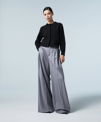 EAUVIRE ビジュー付きクルーネックカーディガン ネイビー