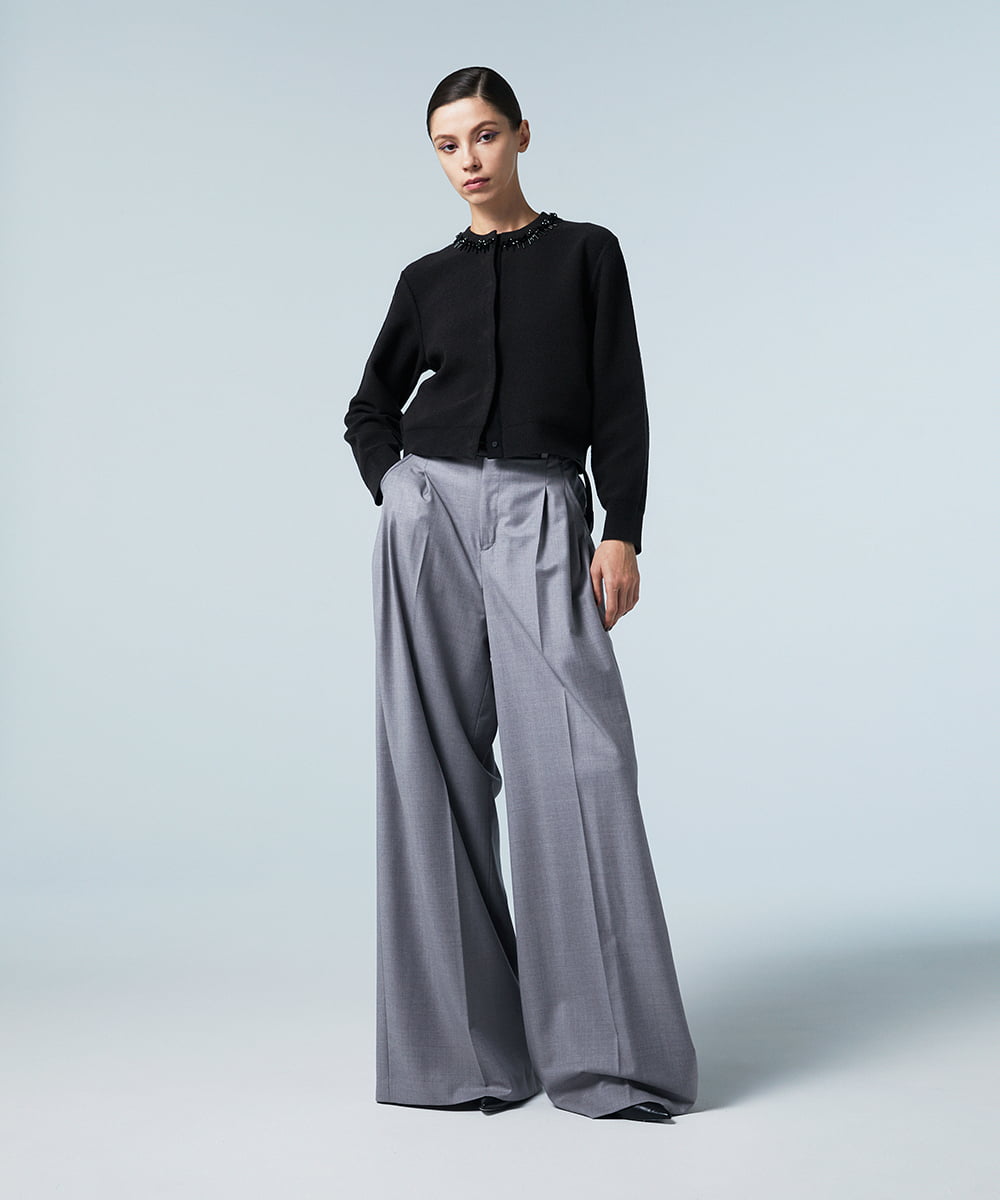 EAUVIRE ビジュー付きクルーネックカーディガン ネイビー