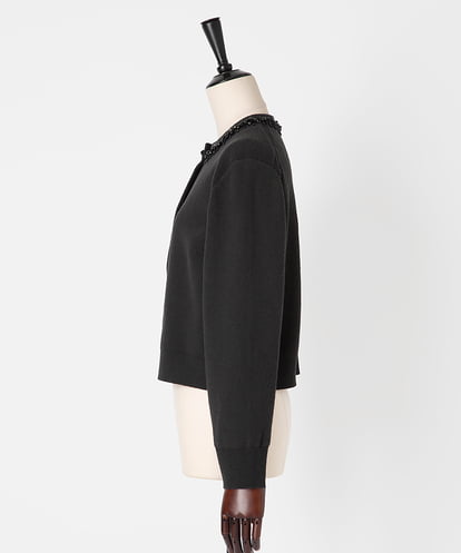 EAUVIRE ビジュー付きクルーネックカーディガン ネイビー