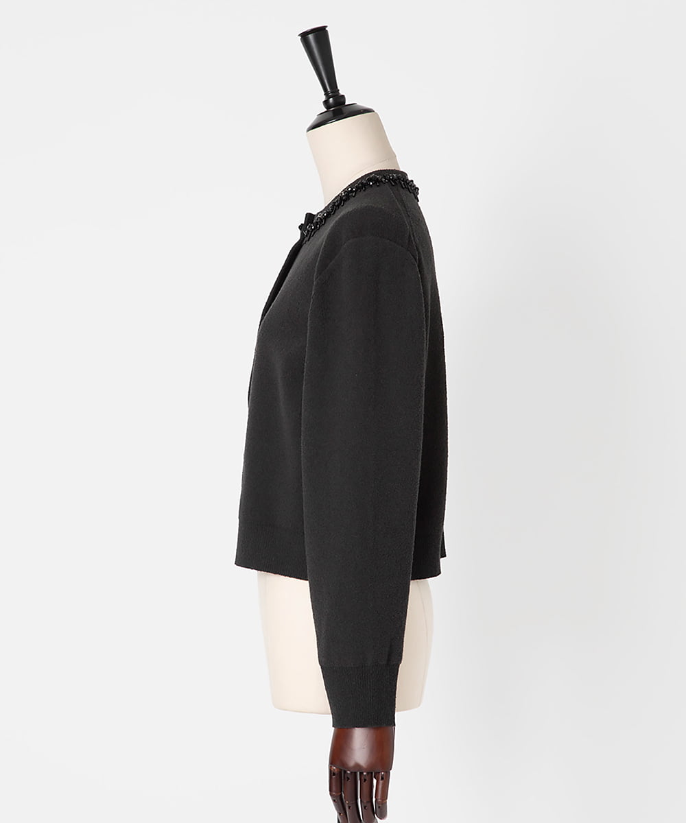 EAUVIRE ビジュー付きクルーネックカーディガン ネイビー