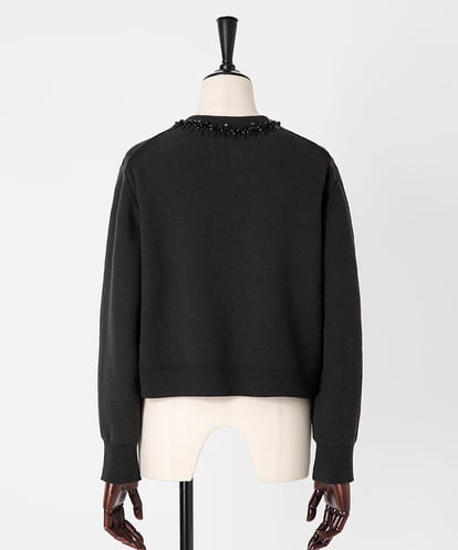 EAUVIRE ビジュー付きクルーネックカーディガン ネイビー