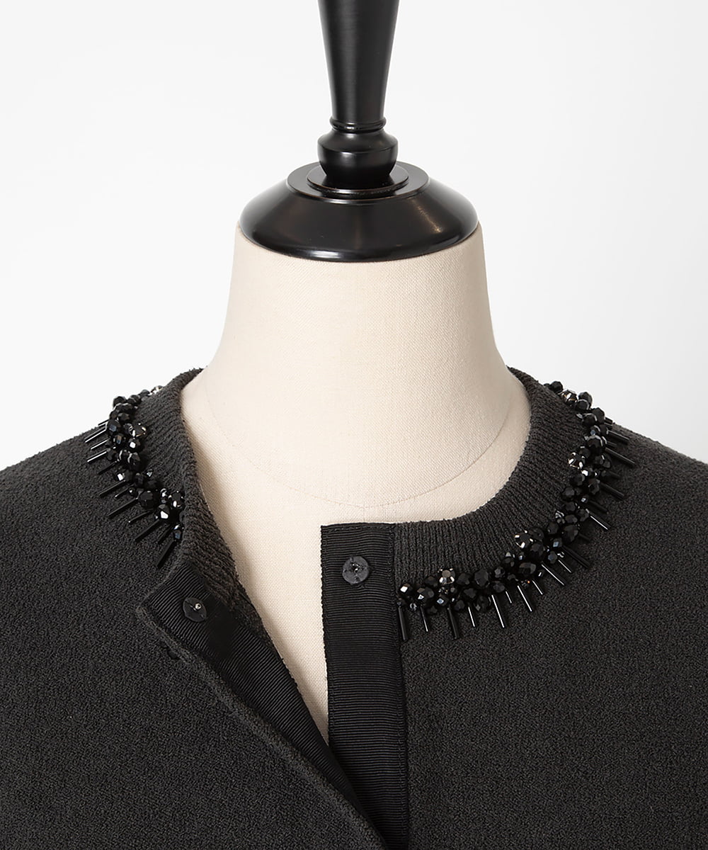 EAUVIRE ビジュー付きクルーネックカーディガン ネイビー