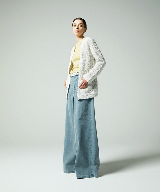 EAUVIRE ペーパーモールツイードカーディガン ホワイト