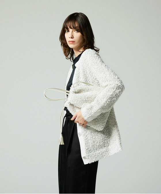 EAUVIRE ペーパーモールツイードカーディガン ホワイト