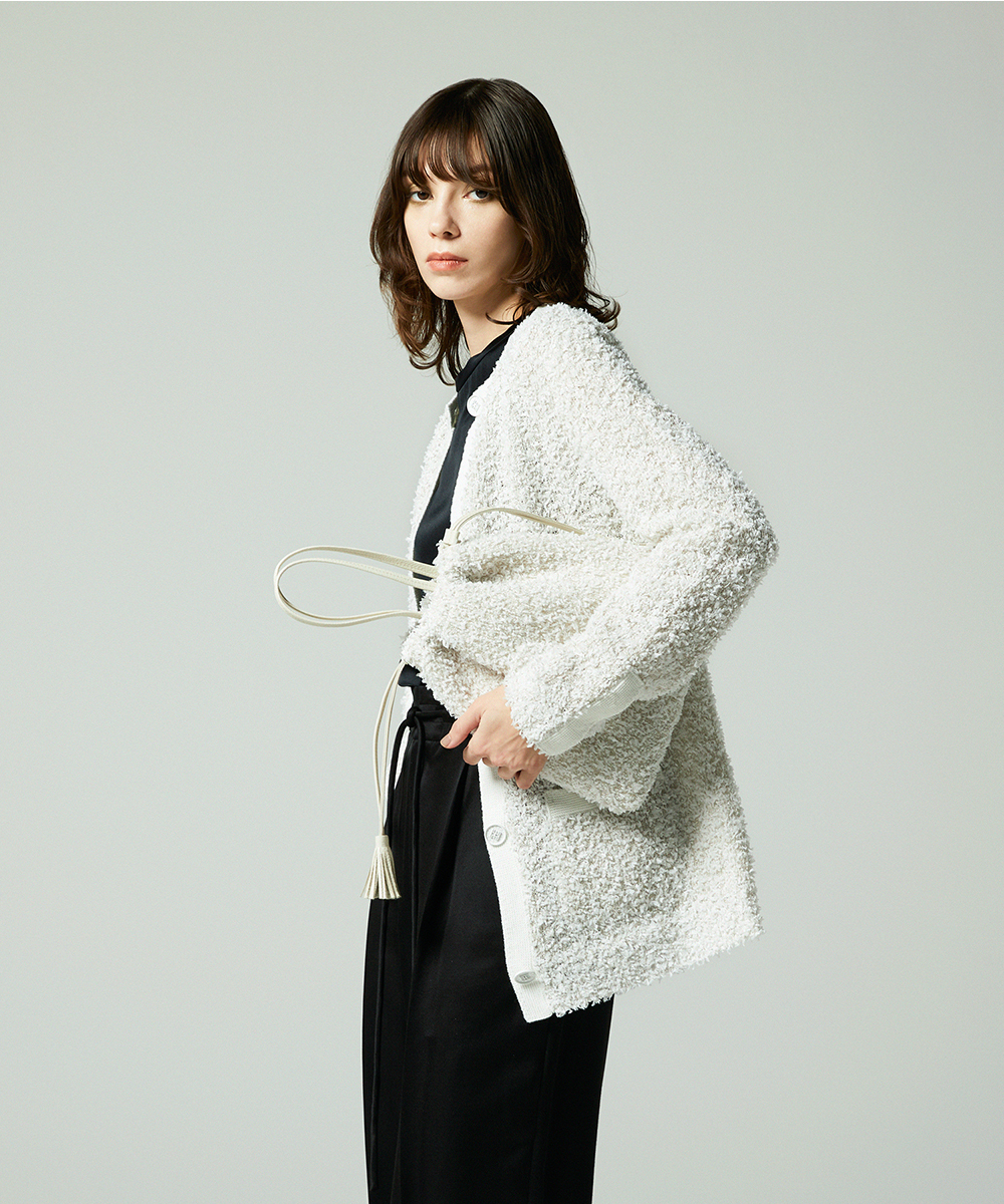 EAUVIRE ペーパーモールツイードカーディガン ホワイト