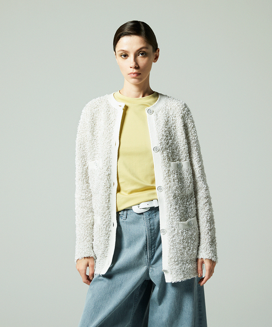 EAUVIRE ペーパーモールツイードカーディガン ホワイト