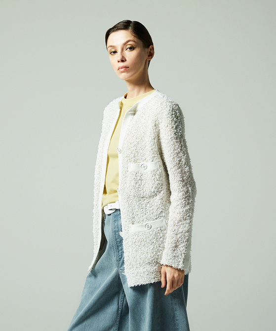 EAUVIRE ペーパーモールツイードカーディガン ホワイト