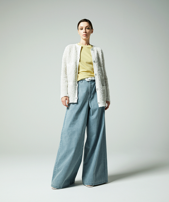 EAUVIRE ペーパーモールツイードカーディガン ホワイト