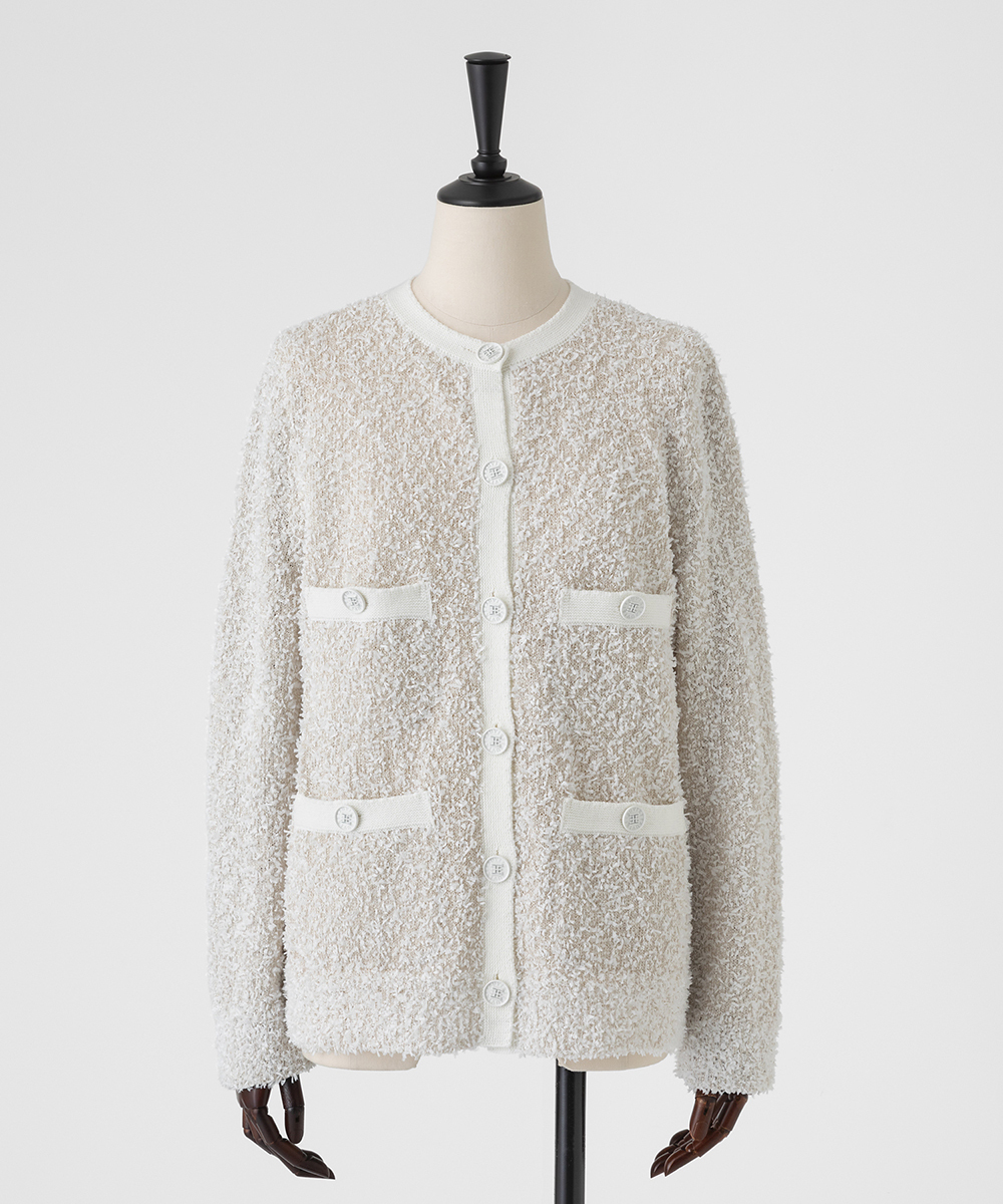 EAUVIRE ペーパーモールツイードカーディガン ホワイト