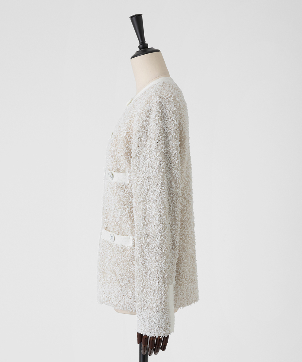EAUVIRE ペーパーモールツイードカーディガン ホワイト