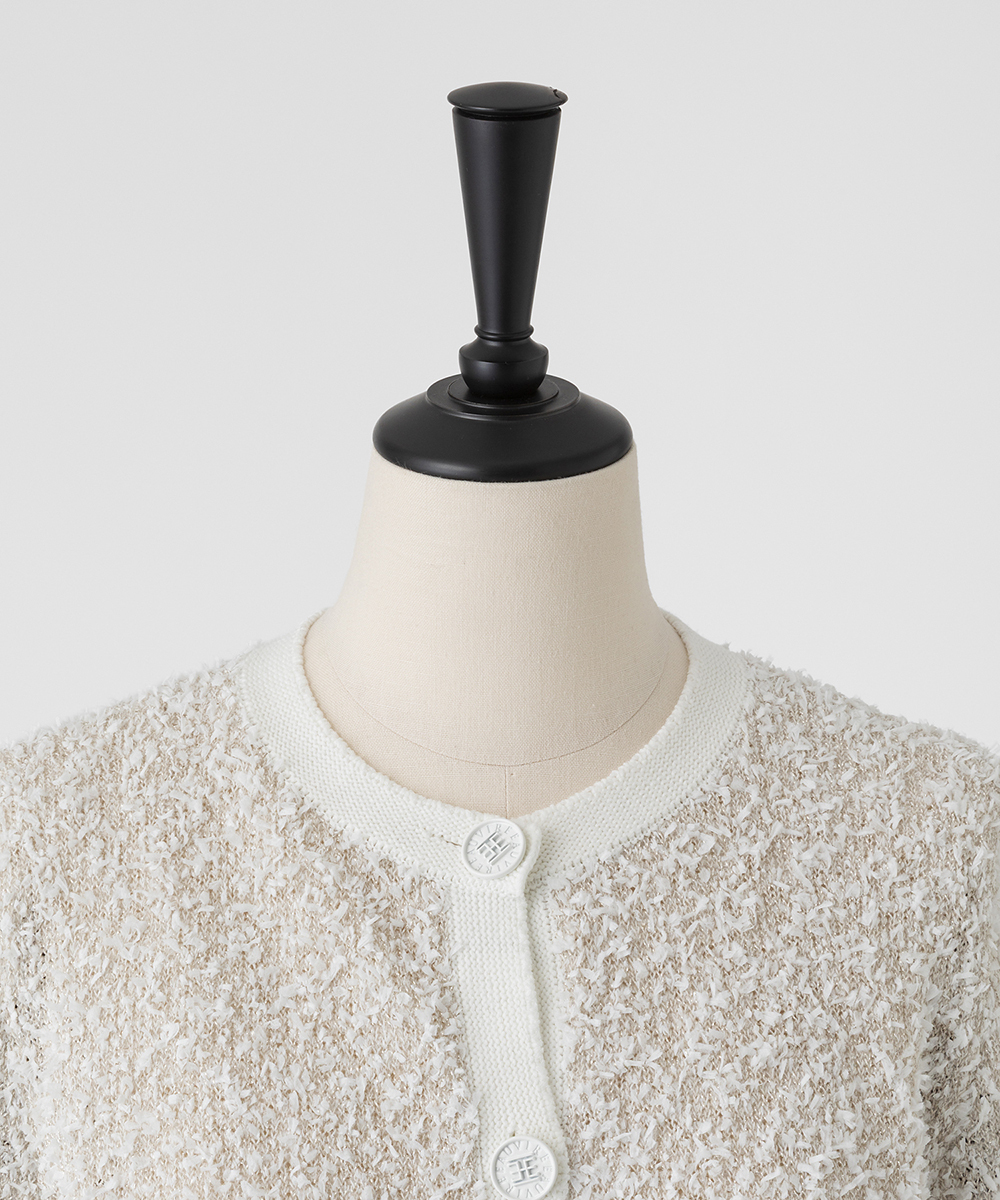 EAUVIRE ペーパーモールツイードカーディガン ホワイト