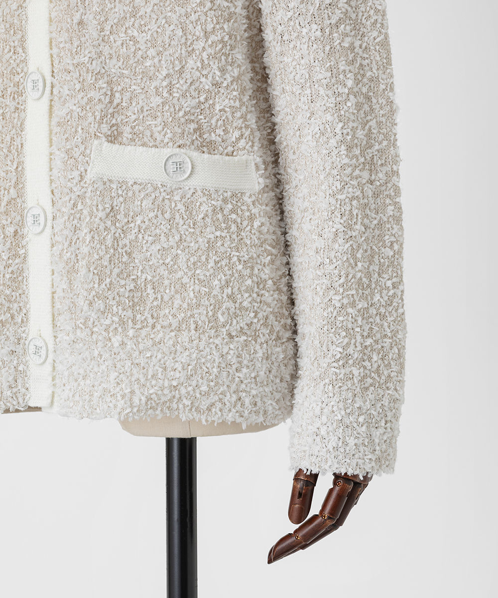 EAUVIRE ペーパーモールツイードカーディガン ホワイト