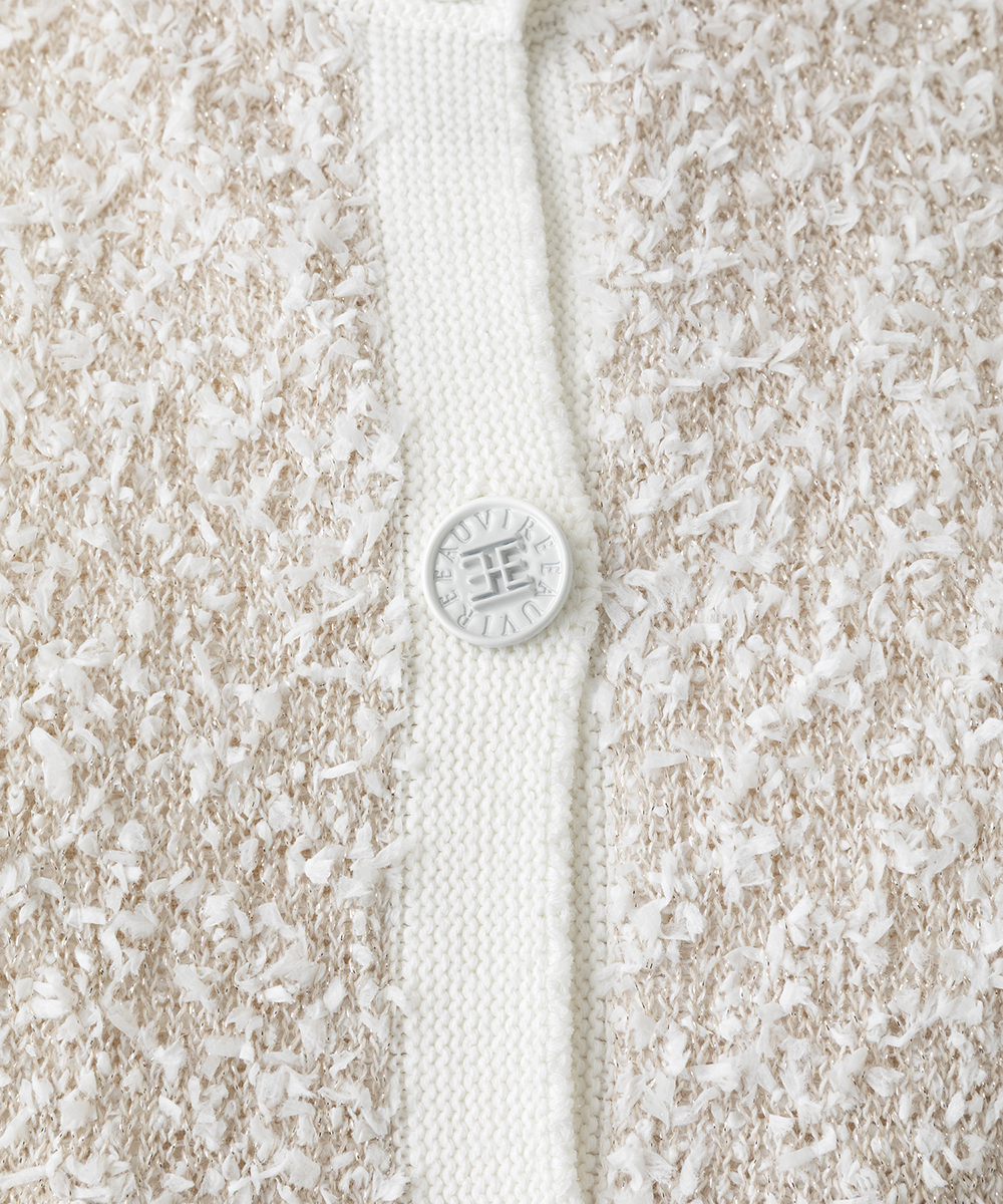 EAUVIRE ペーパーモールツイードカーディガン ホワイト