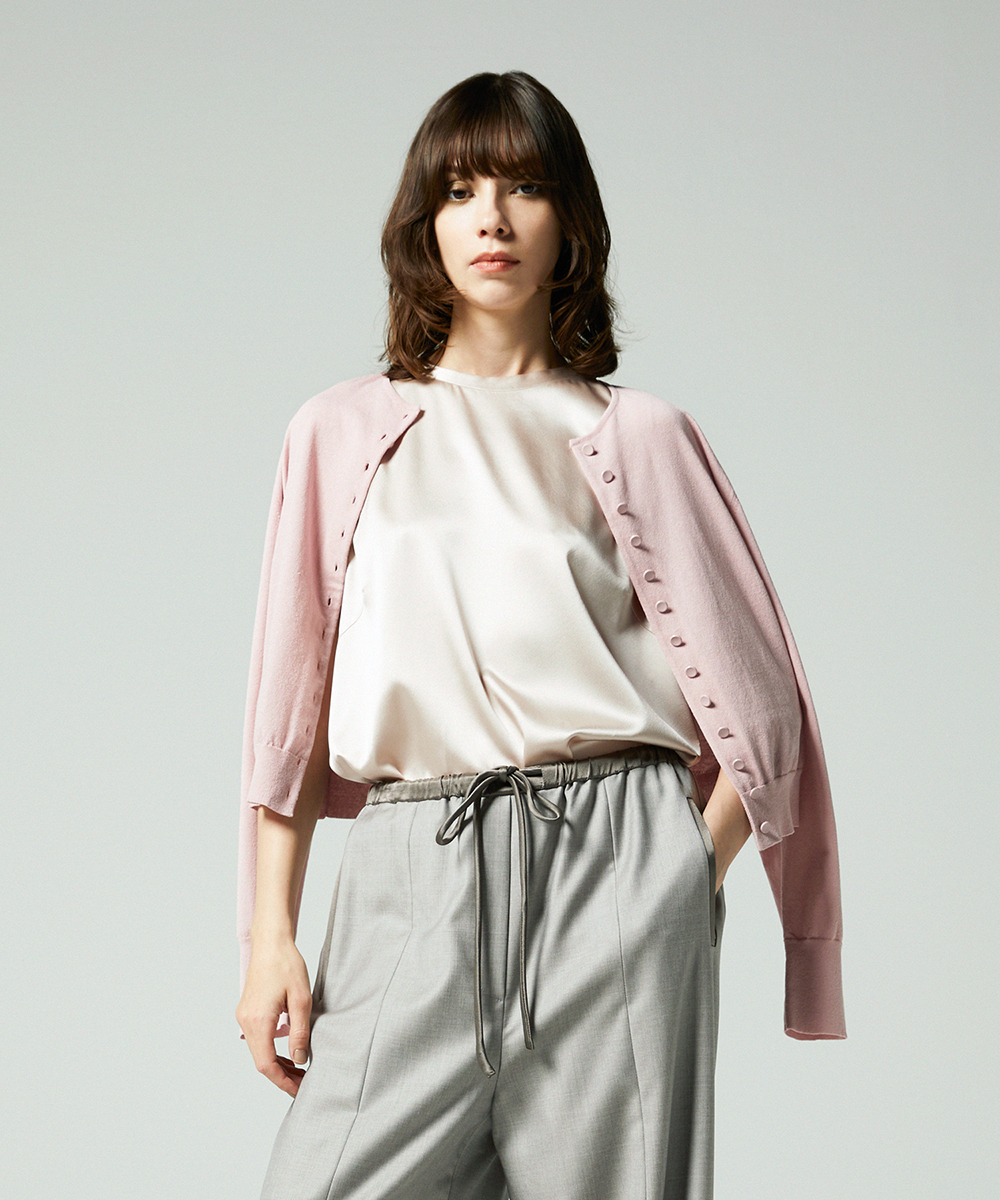 EAUVIRE コットンリネンカーディガン ピンク
