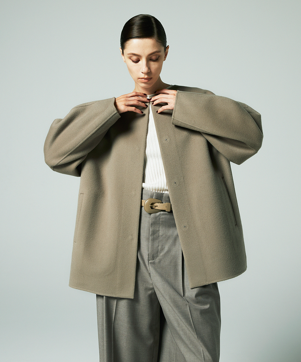 EAUVIRE Super180'sノーカラーミドルコート トープ