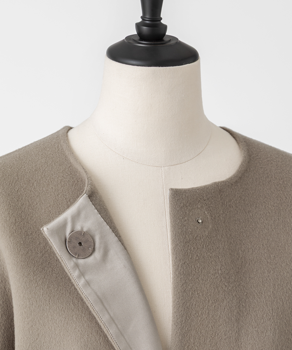 EAUVIRE Super180'sノーカラーミドルコート トープ