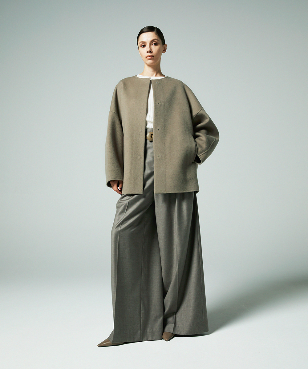 EAUVIRE Super180'sノーカラーミドルコート トープ