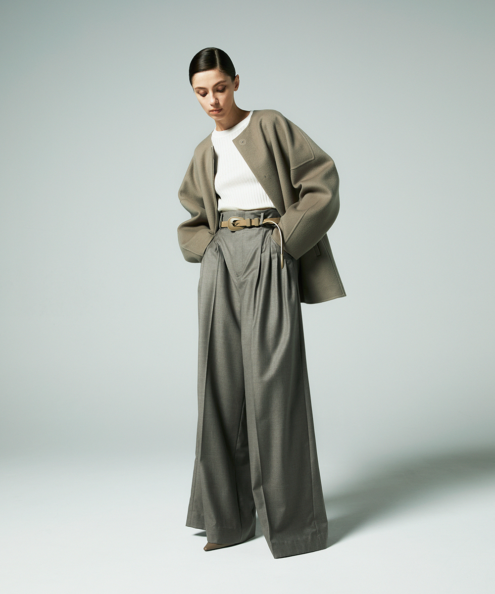 EAUVIRE Super180'sノーカラーミドルコート トープ