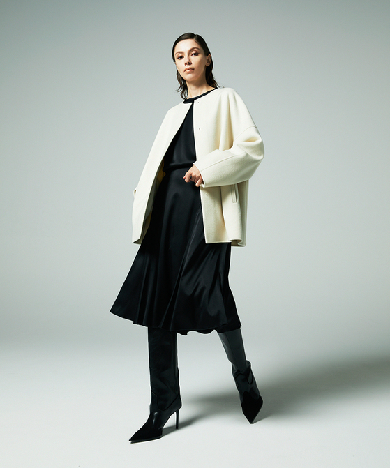 EAUVIRE Super180'sノーカラーミドルコート トープ