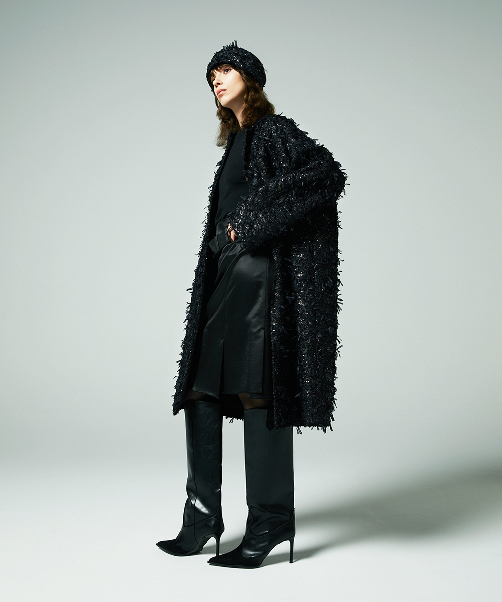 EAUVIRE リボンツイードコート ブラック