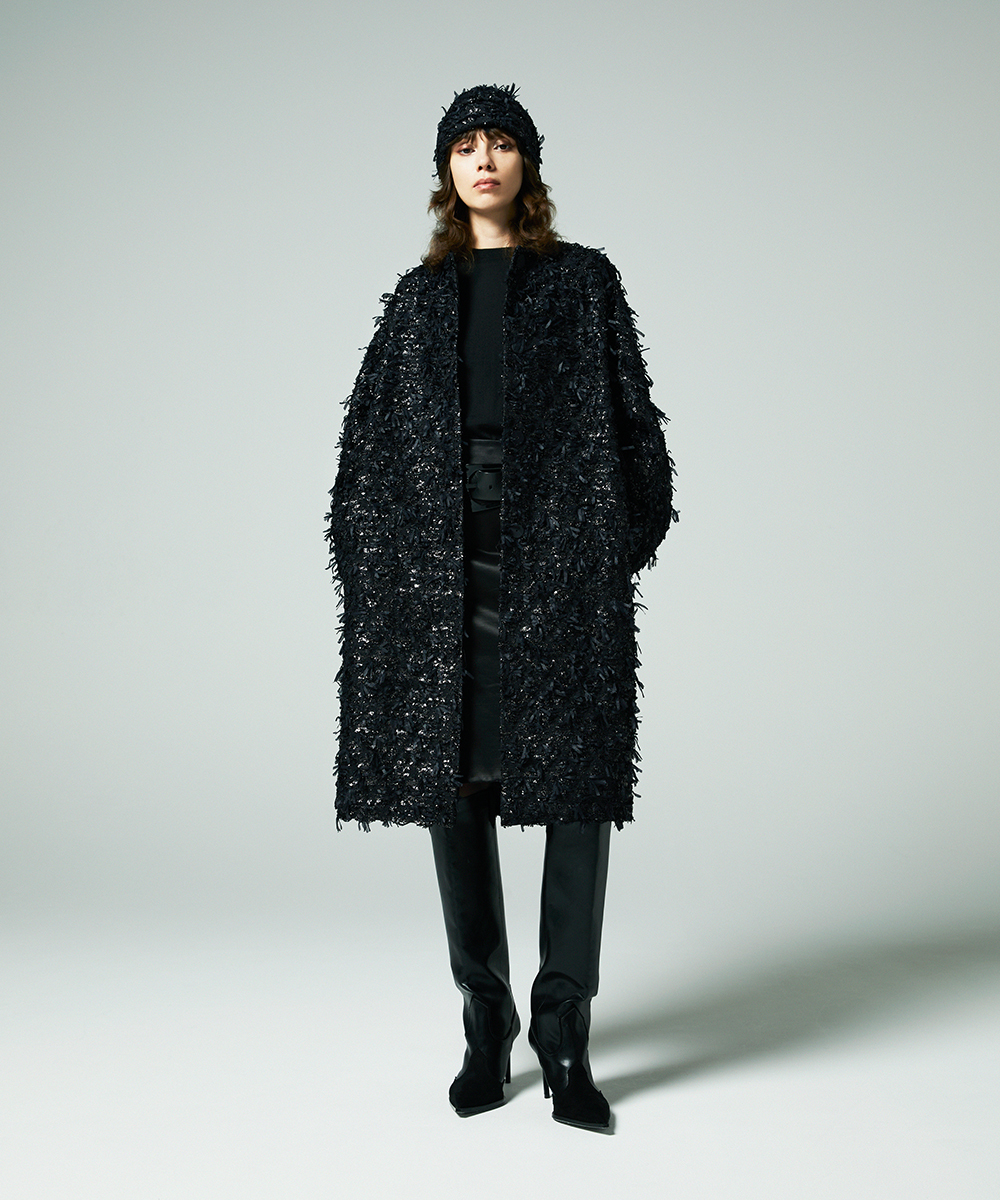 EAUVIRE リボンツイードコート ブラック